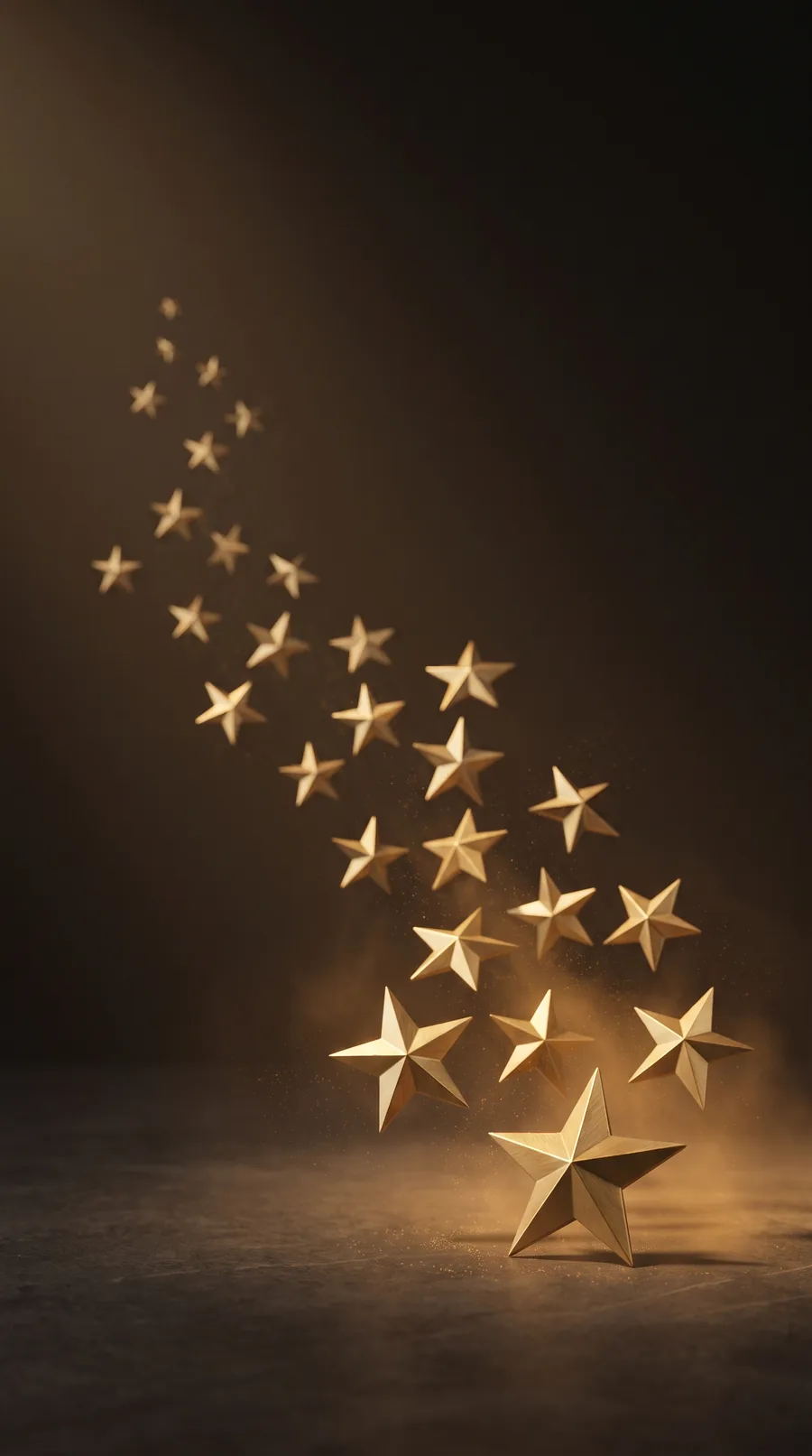Gold stars rising in an ascending constellation